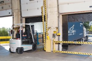 Forklift at a loading dock